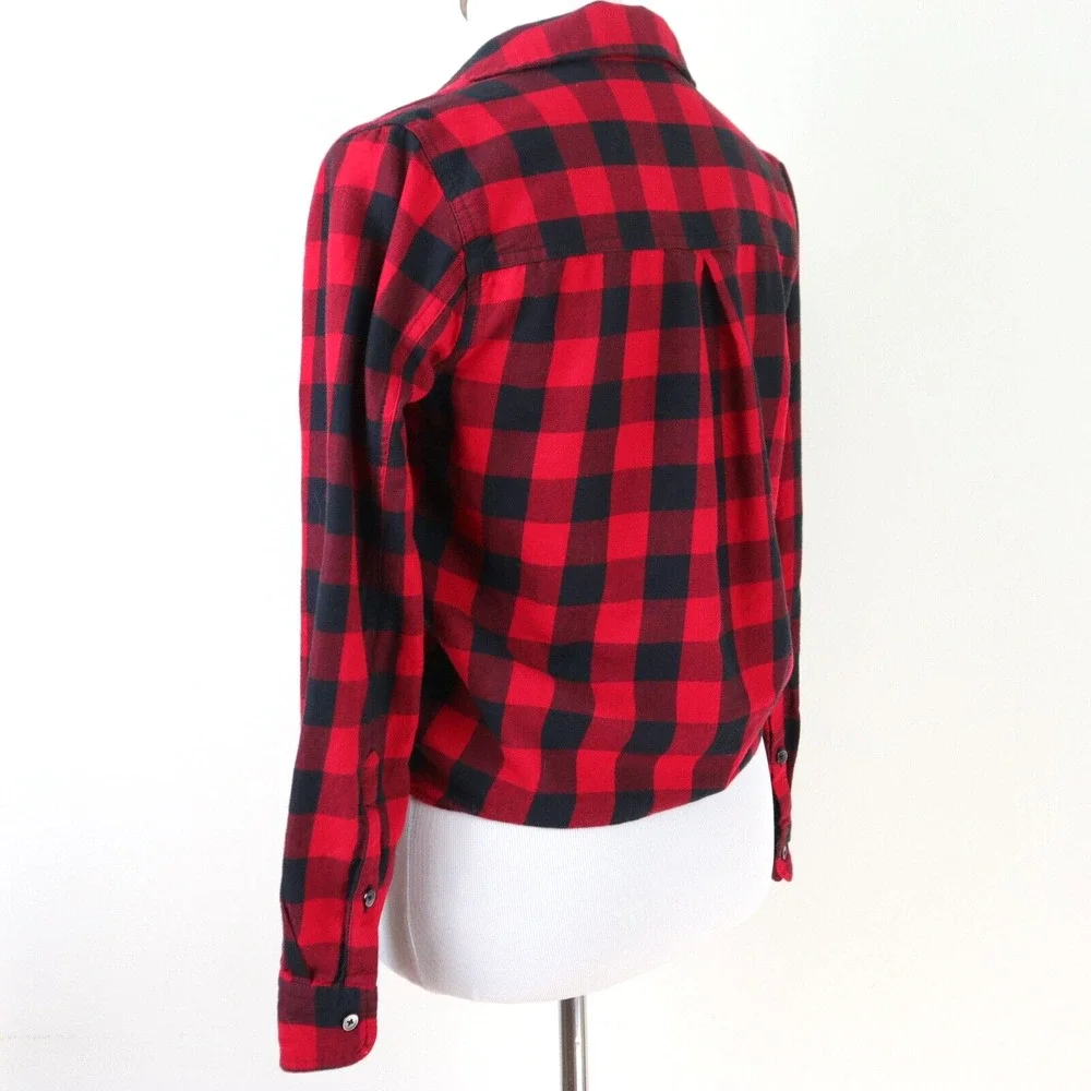 Madewell Size S Flannel Tie-Front Shirt Buffalo Check Red Black
